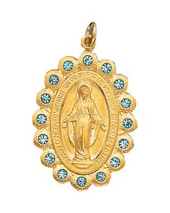 14KT Gold Miraculous Medal with Blue Stones