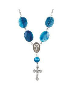 Miraculous Medal Blue Agate Drop Pendant