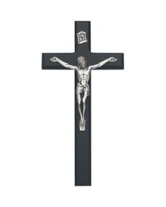 10" Black Wood Crucifix with Silver Corpus
