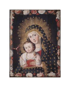 Madonna And Child Rustic Wood Icon Plaque