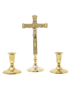 Brass Crucifix and Candlestick Set