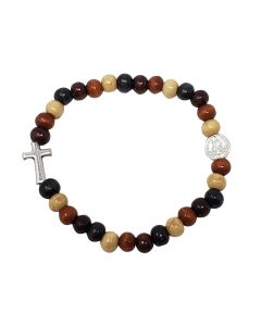 Multi Color Wood St Benedict Rosary Bracelet