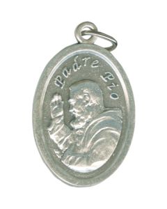 Padre Pio Oval Oxidized Medal