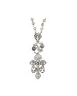 Silver Rosebud Rosary with Black Rosary Case